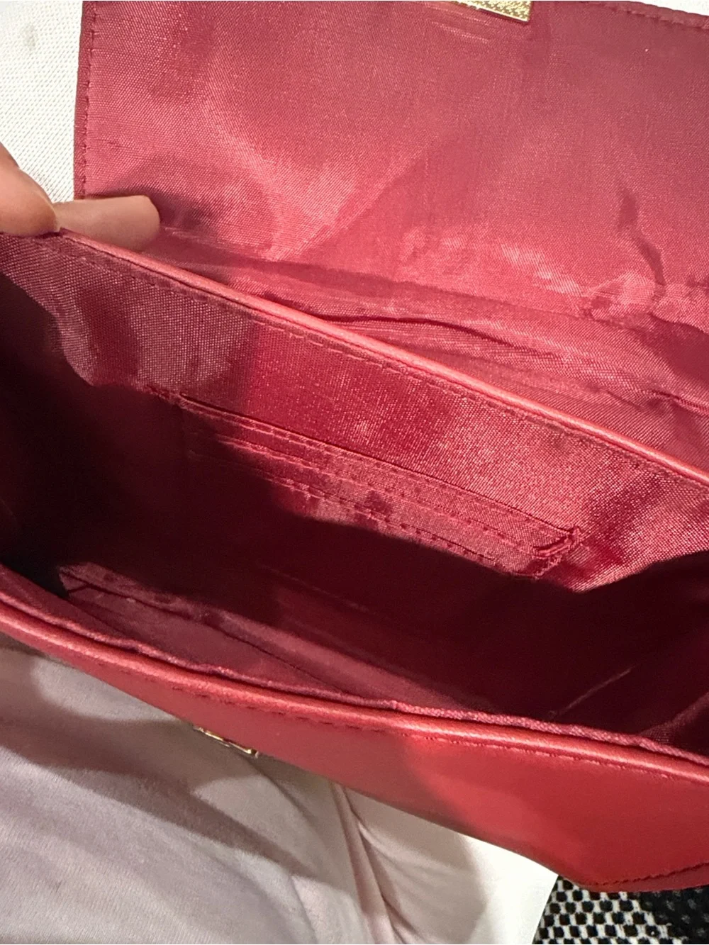 GUESS Red Quilted Velvet Crossbody with Gold Chain